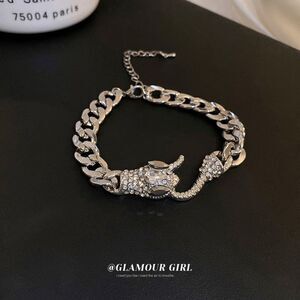 SILVER DIAMOND CUBAN CHAIN SNAKE BRACELET